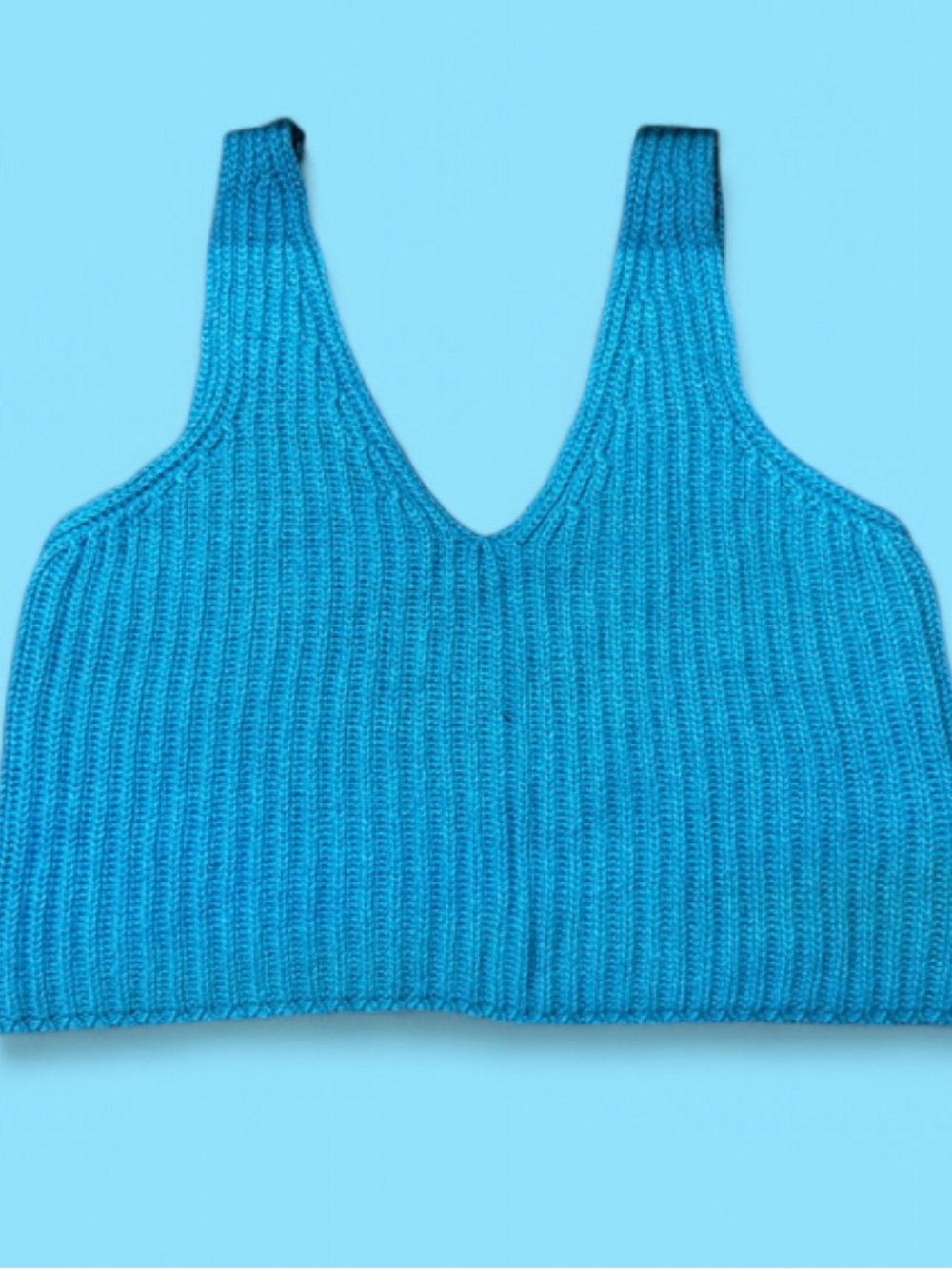 Blue Ribbed V-Neck Knit  Tank - Picture 2 of 4